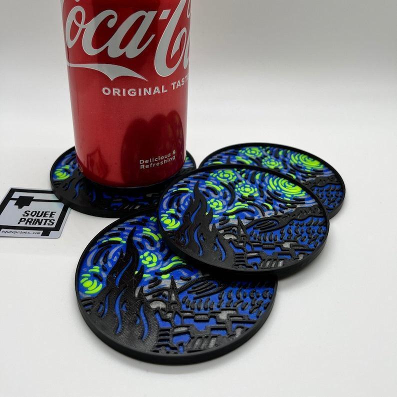 Coaster Set of 4 | Starry Night by Vincent van Gogh | 3D Printed - Squee Prints