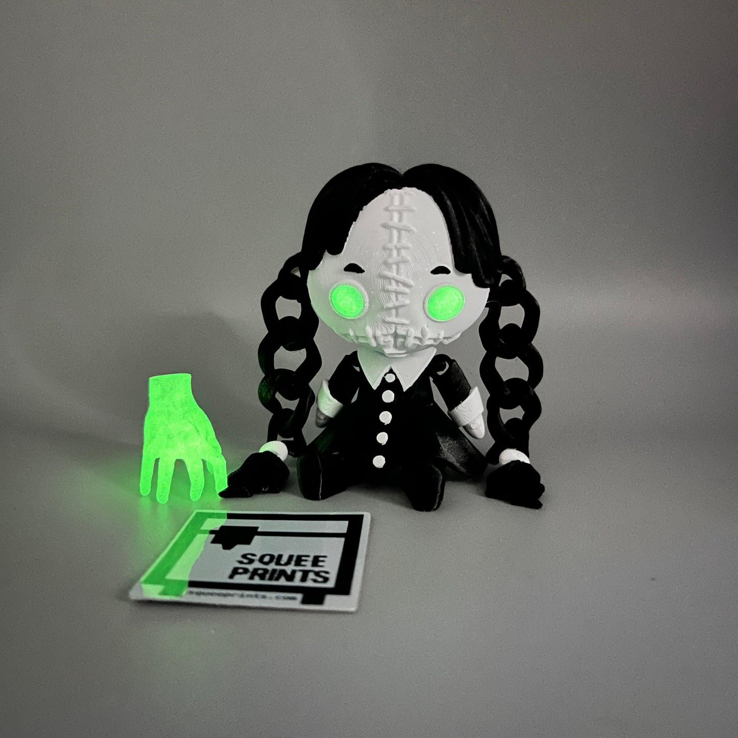 Wednesday Addams with Thing | Creepy Doll | Glow in the Dark - Squee Prints