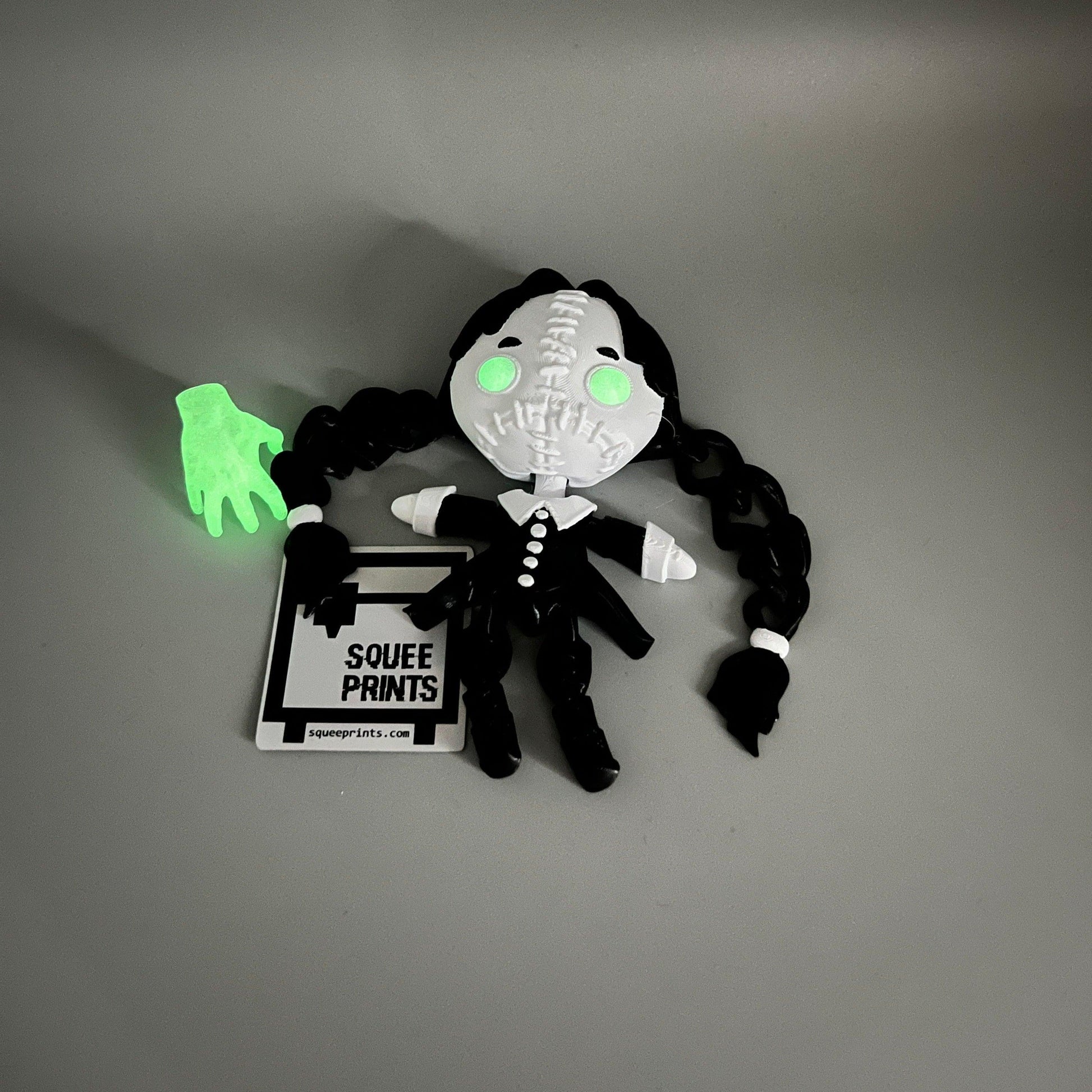 Wednesday Addams with Thing | Creepy Doll | Glow in the Dark - Squee Prints