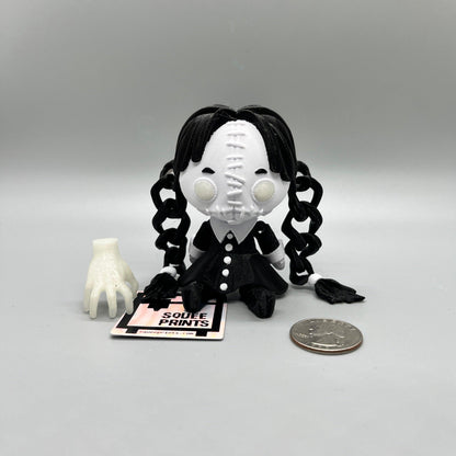 Wednesday Addams with Thing | Creepy Doll | Glow in the Dark - Squee Prints