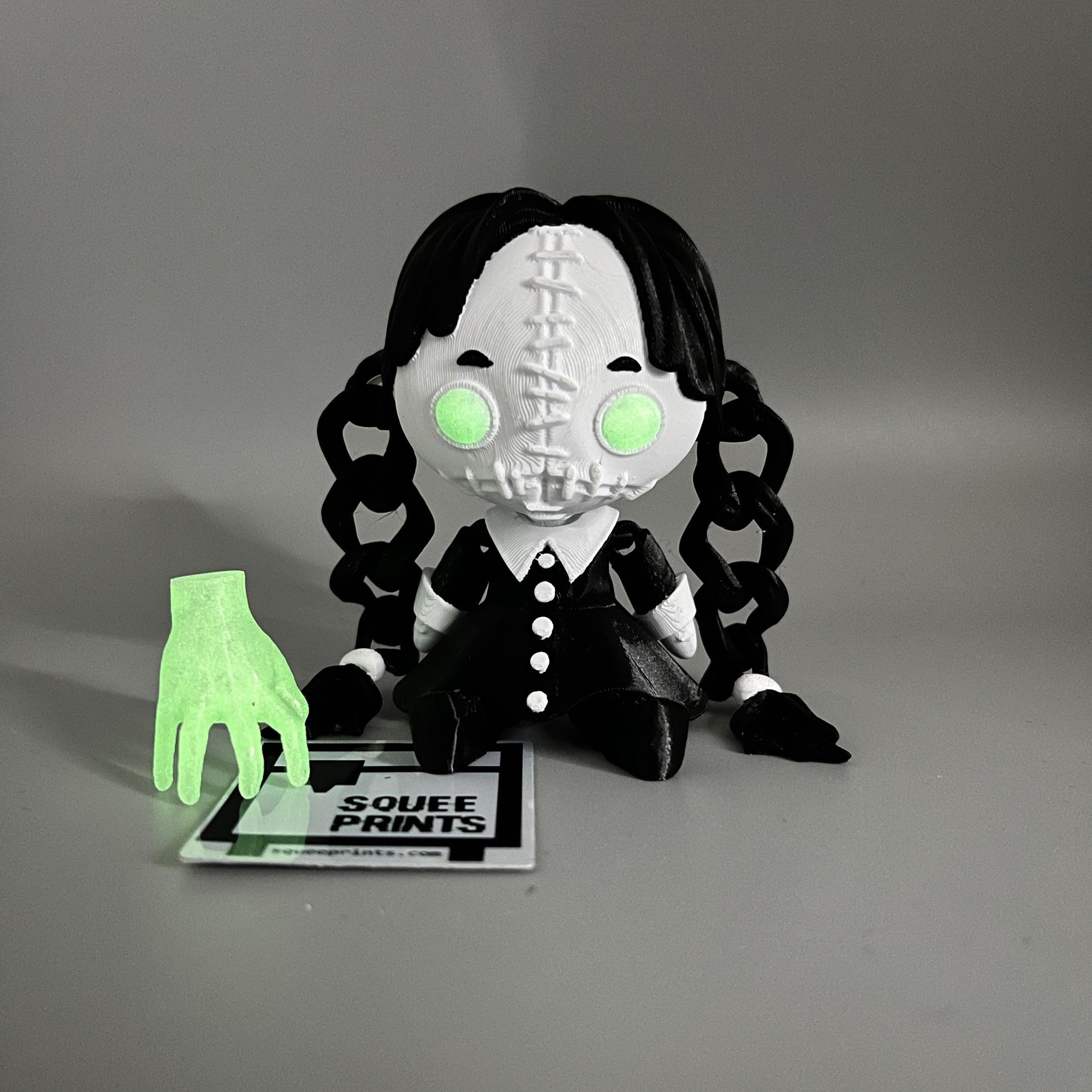 Wednesday Addams with Thing | Creepy Doll | Glow in the Dark - Squee Prints
