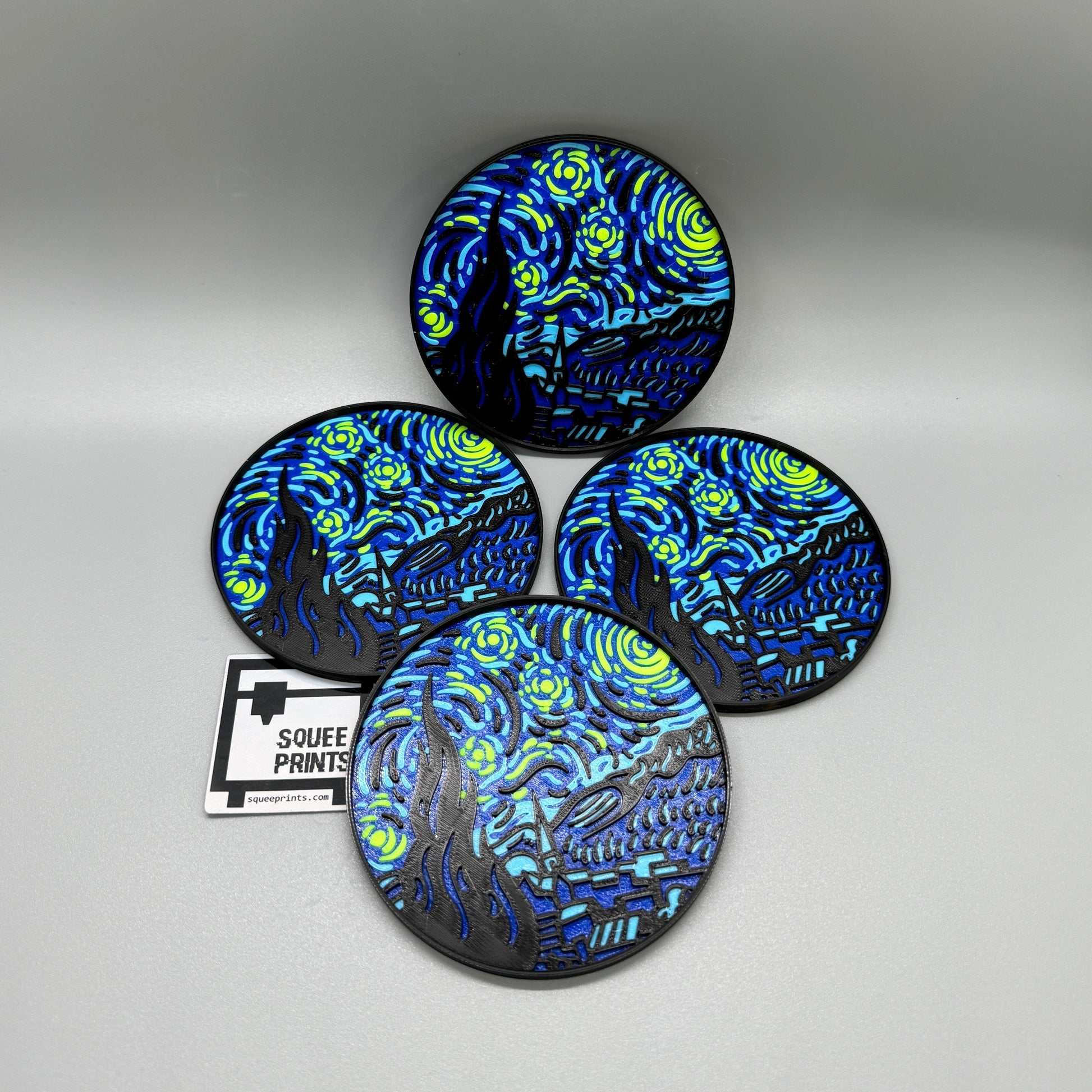 Coaster Set of 4 | Starry Night by Vincent van Gogh | 3D Printed - Squee Prints