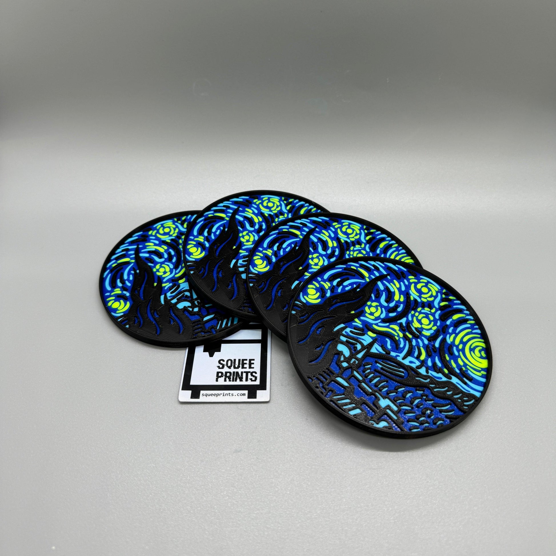 Coaster Set of 4 | Starry Night by Vincent van Gogh | 3D Printed - Squee Prints