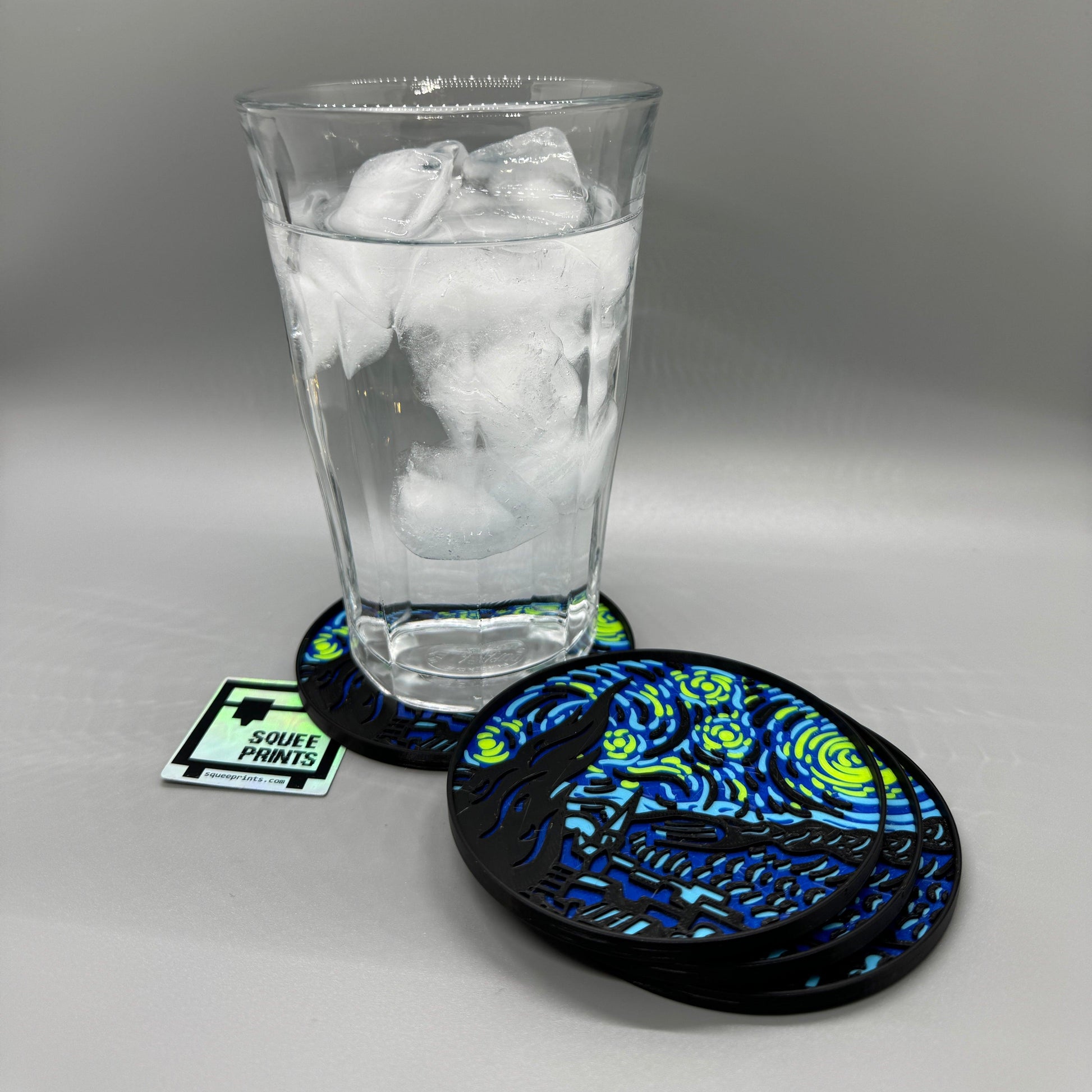 Coaster Set of 4 | Starry Night by Vincent van Gogh | 3D Printed - Squee Prints