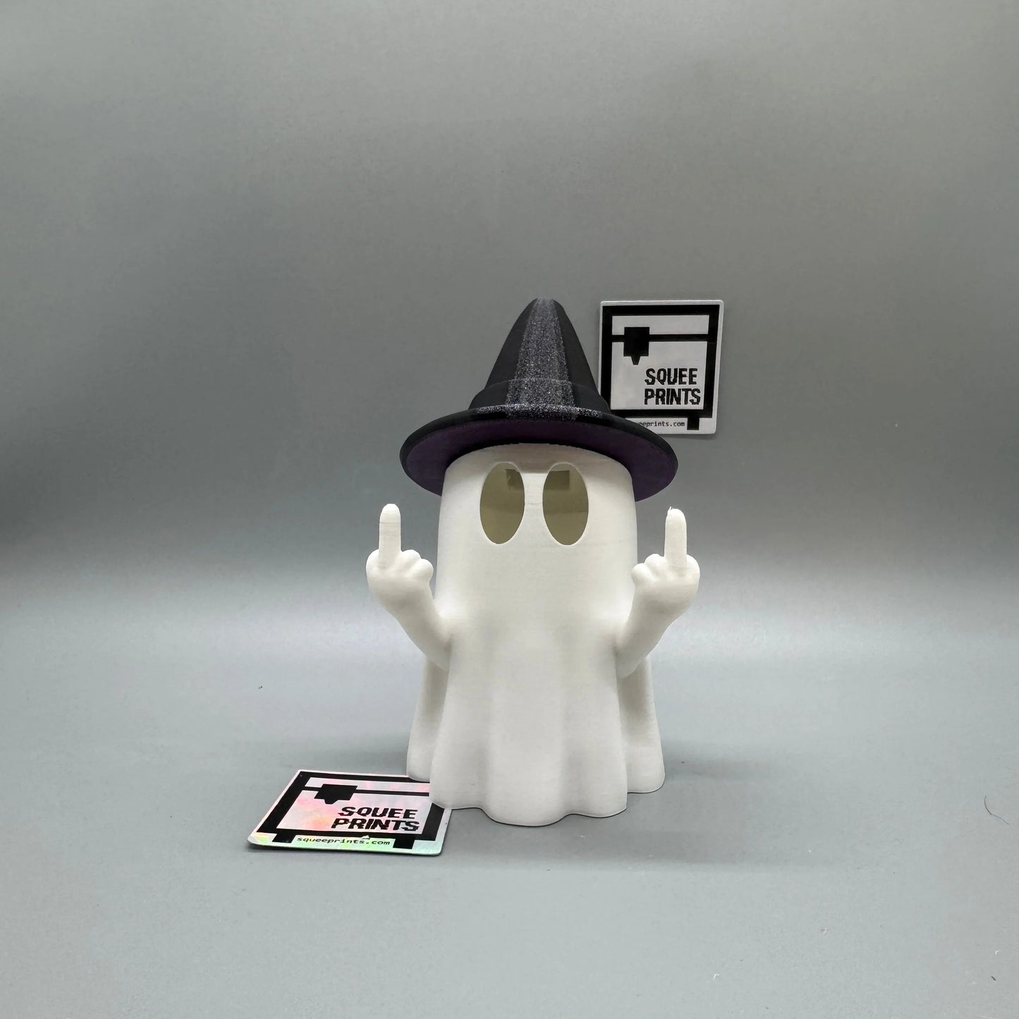 Middle Finger Ghost with Witch Hat | Halloween Decor | Tealight Ghost | 3D Printed - Squee Prints
