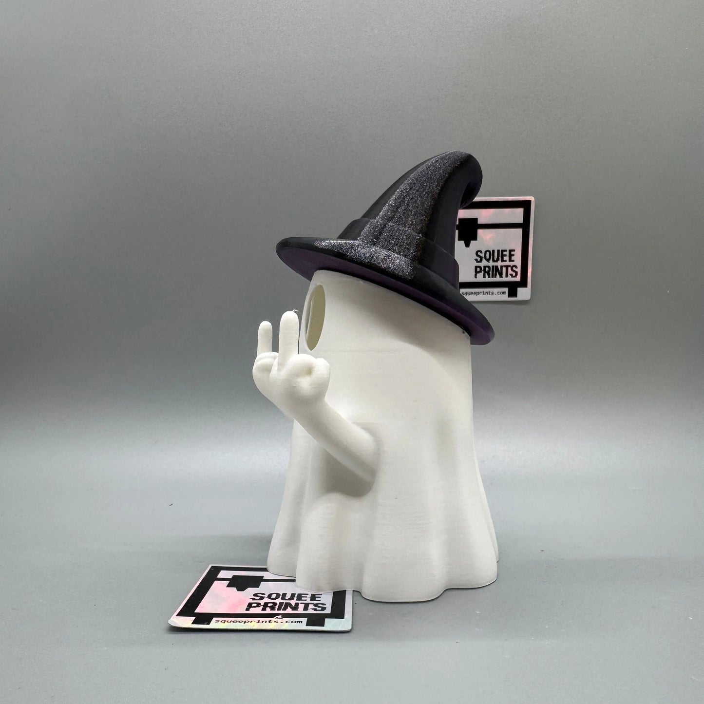 Middle Finger Ghost with Witch Hat | Halloween Decor | Tealight Ghost | 3D Printed - Squee Prints