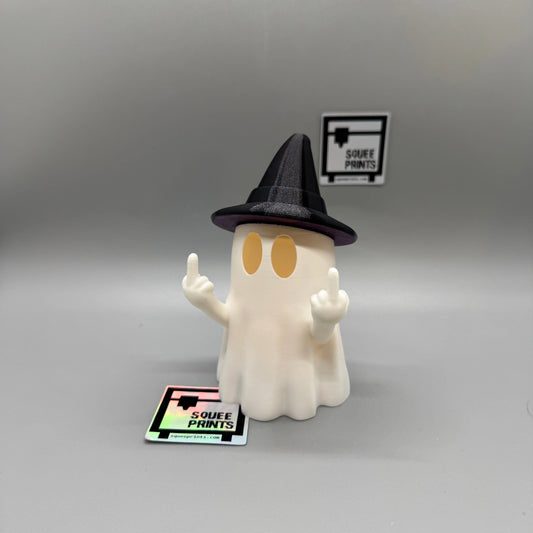 Middle Finger Ghost with Witch Hat | Halloween Decor | Tealight Ghost | 3D Printed - Squee Prints