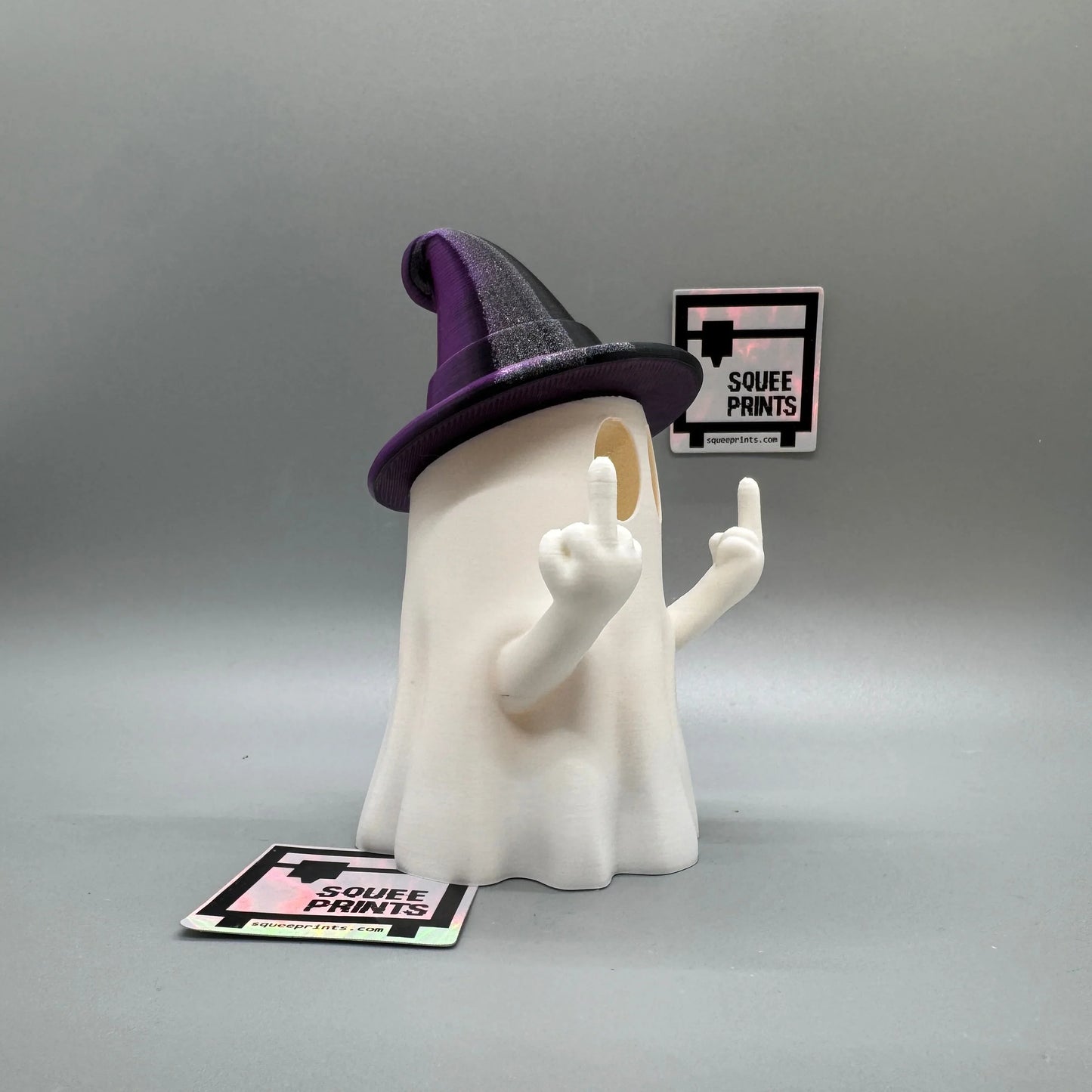 Middle Finger Ghost with Witch Hat | Halloween Decor | Tealight Ghost | 3D Printed - Squee Prints