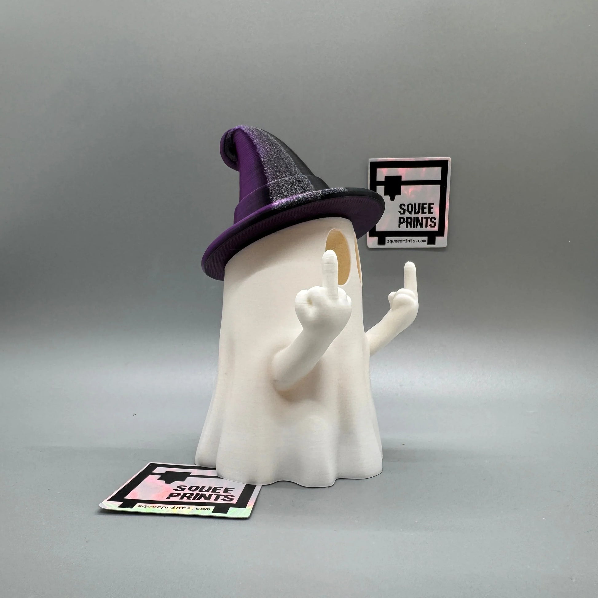 Middle Finger Ghost with Witch Hat | Halloween Decor | Tealight Ghost | 3D Printed - Squee Prints