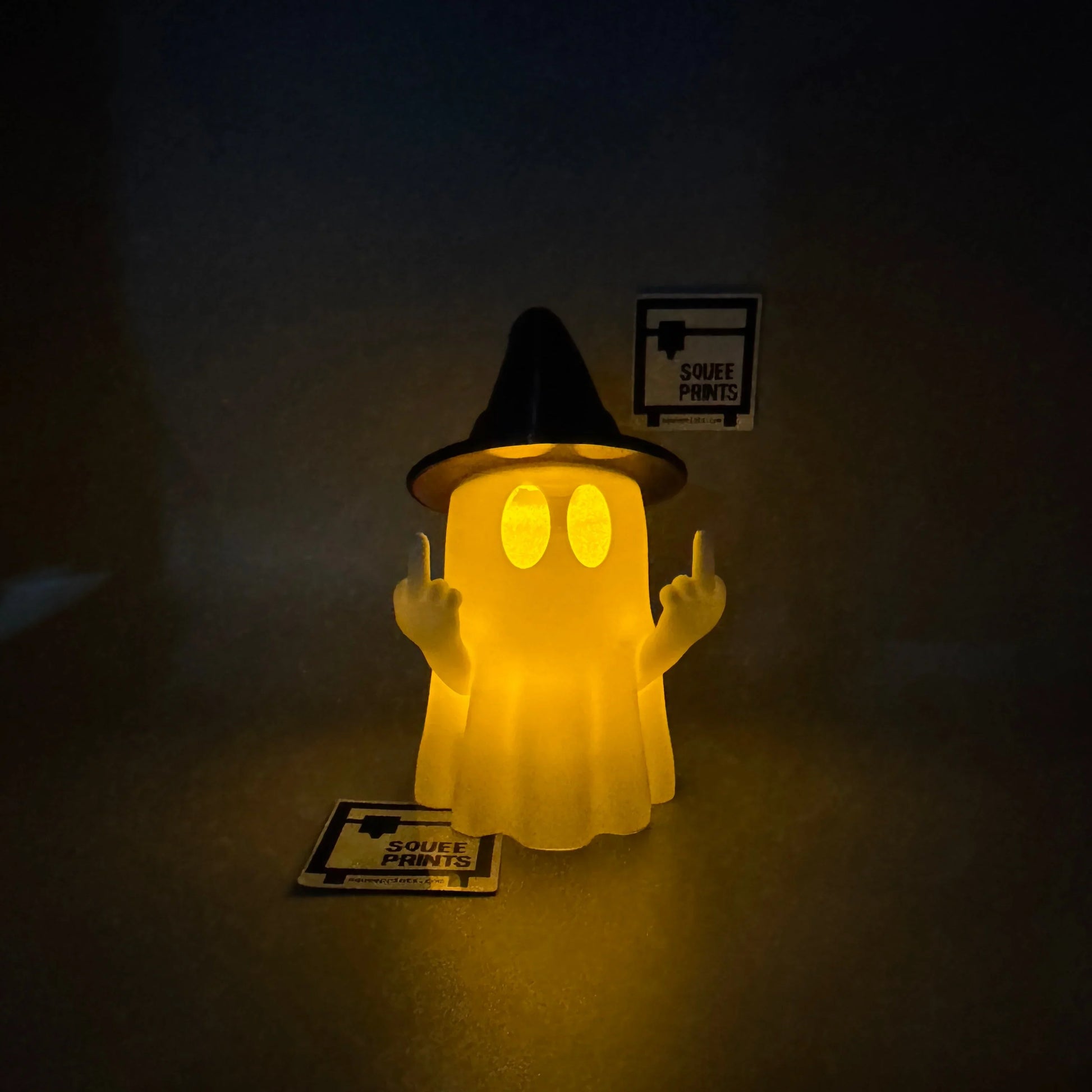 Middle Finger Ghost with Witch Hat | Halloween Decor | Tealight Ghost | 3D Printed - Squee Prints