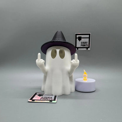 Middle Finger Ghost with Witch Hat | Halloween Decor | Tealight Ghost | 3D Printed - Squee Prints